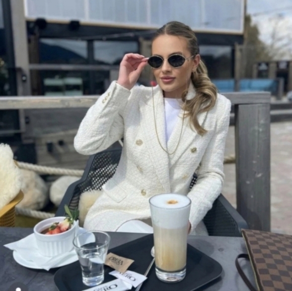 Zara Textured Double Breasted Tweed Blazer Kate Middleton  Size L - Picture 7 of 16